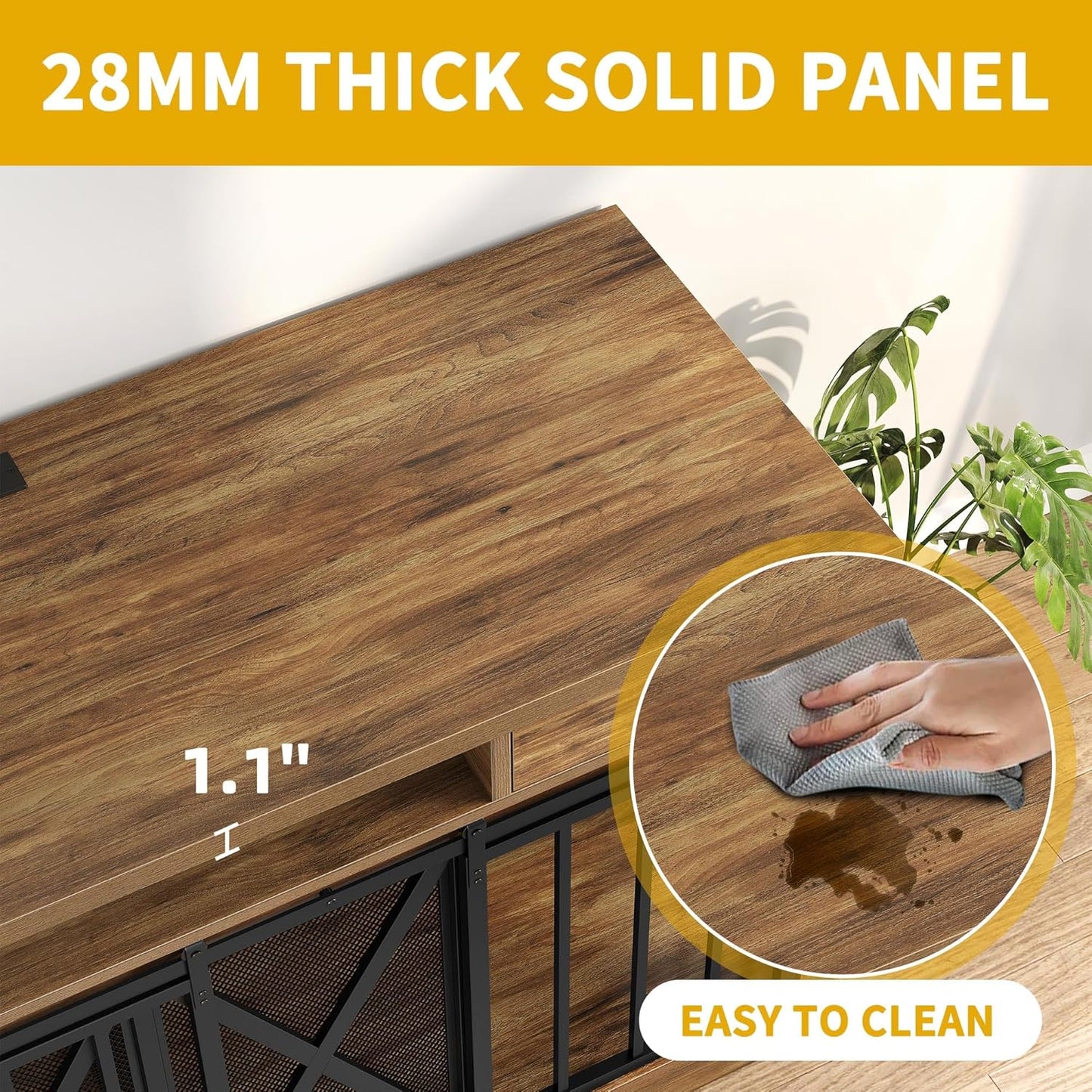 63" Double Dog Crate Furniture for 2 Dogs with Charging Station | Heavy Duty Wooden Dog Crate TV Stand, Dog Kennel Indoor Furniture Double Sliding Barn Door Design Ideal for 2 Dogs, Oak
