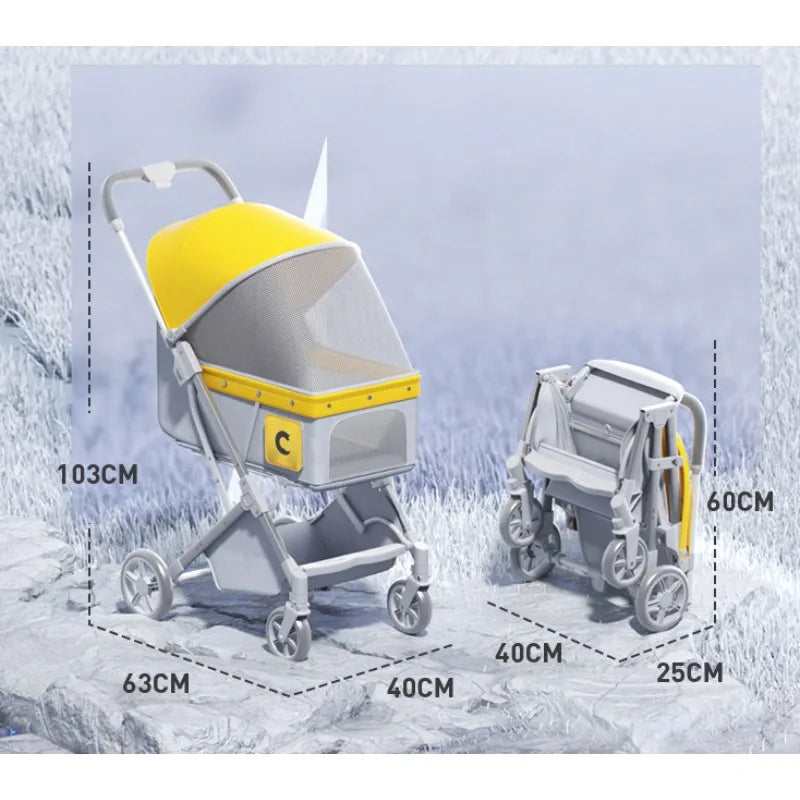 Foldable Pet Stroller with Mesh Canopy | Up to 25 lbs