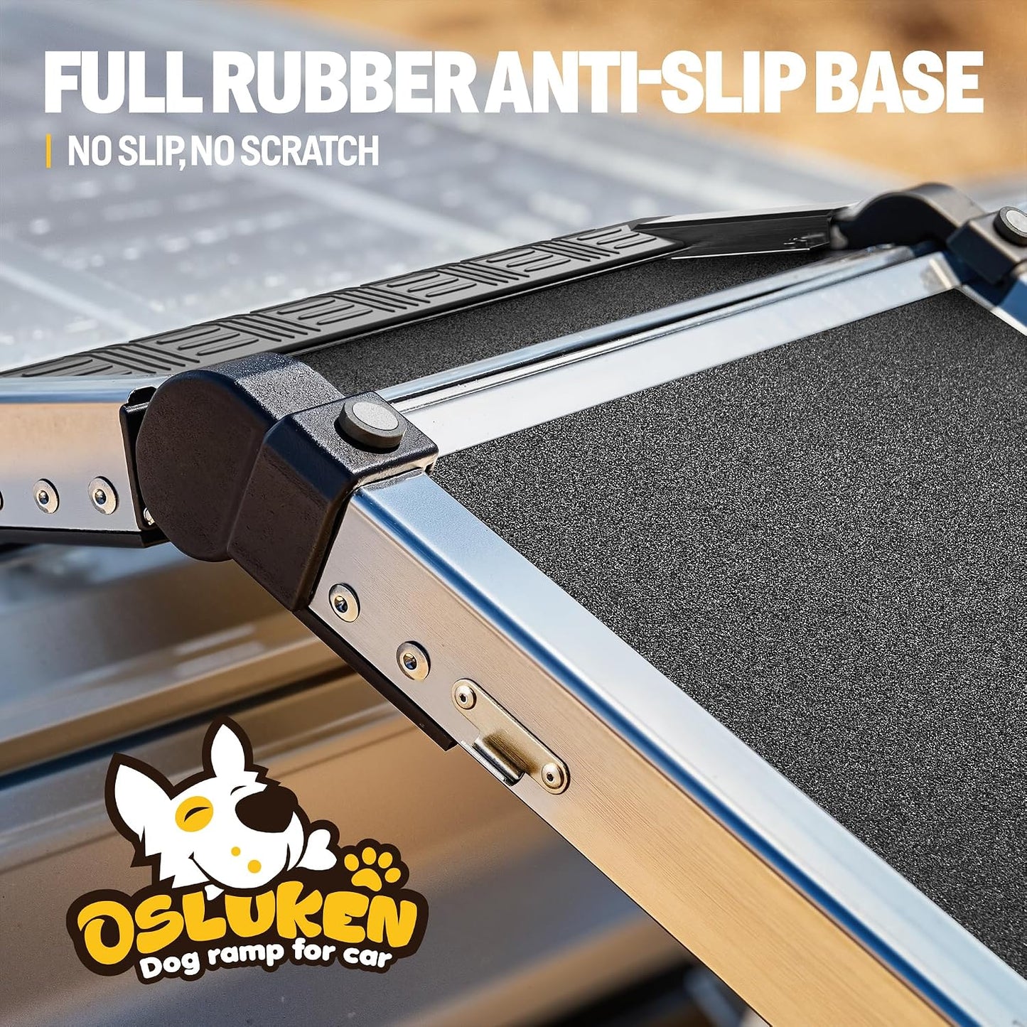 71" Aluminum Alloy Dog Ramp for Car SUV Truck Side Door, Foldable Outdoor Pet Ramp with Heavy Duty Steel Hinges, Non-Slip Traction Surface, Sturdy Ramp for Large Dogs up to 200 LBS (5 Folded)