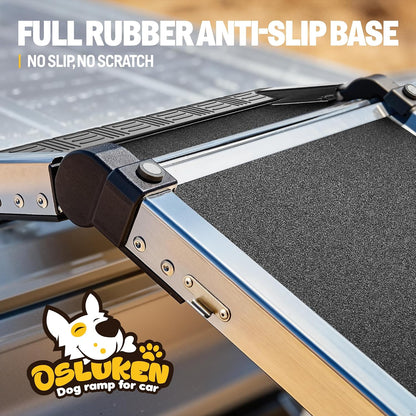 71" Aluminum Alloy Dog Ramp for Car SUV Truck Side Door, Foldable Outdoor Pet Ramp with Heavy Duty Steel Hinges, Non-Slip Traction Surface, Sturdy Ramp for Large Dogs up to 200 LBS (5 Folded)