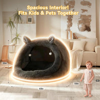 Human Dog Bed for Adults, Extra Large XXL Dog Bed for Humans, Cats & Pets, Giant Human Size Dog Bed with Removable Pillow & Blanket, Machine Washable, Cute Bunny Ear Design, 55"X43"X35", Grey