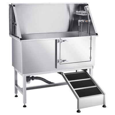 50-Inch Stainless Steel Dog Washing Station with Ramp | Right Door | 330-lb Capacity