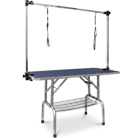 36" Dog Grooming Table,Foldable Home Pet Bathing Station with Adjustable Height Arm/Noose/Mesh Tray — Studio Shot