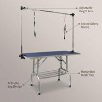 36" Dog Grooming Table,Foldable Home Pet Bathing Station with Adjustable Height Arm/Noose/Mesh Tray — infographic