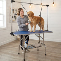 36" Dog Grooming Table,Foldable Home Pet Bathing Station with Adjustable Height Arm/Noose/Mesh Tray — Lifestyle