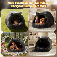Human Dog Bed for Adults, Extra Large XXL Dog Bed for Humans, Cats & Pets, Giant Human Size Dog Bed with Removable Pillow & Blanket, Machine Washable, Cute Bunny Ear Design, 55"X43"X35", Grey