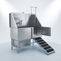 46" Heavy Duty Dog Washing Station - 304 Stainless Steel Pet Bathing Tub with Right Side Ramp, Elevated Grooming Sink with Storage Drawer & Removable Floor Grate, Outdoor Ready for Large & Medium Dogs — Studio Shot