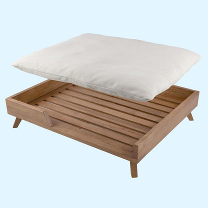 Elevated Dog Bed - 36” X 29.5” Indoor Pet Bed with Frame and Soft Cushion - Mid-Century Modern Wood Dog Bed for Medium to Large Pets by  (Natural)