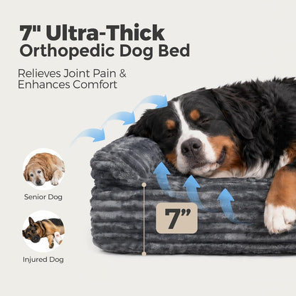 Orthopedic Memory Foam Dog Bed 7" Inch Thick Extra Large Dog Bed with Pillow 52"X36"X7" Includes Waterproof Liner & Durable Removable Cover, Grey