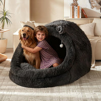 Human Dog Bed for Adults, Extra Large XXL Dog Bed for Humans, Cats & Pets, Giant Human Size Dog Bed with Removable Pillow & Blanket, Machine Washable, Cute Bunny Ear Design, 55"X43"X35", Grey