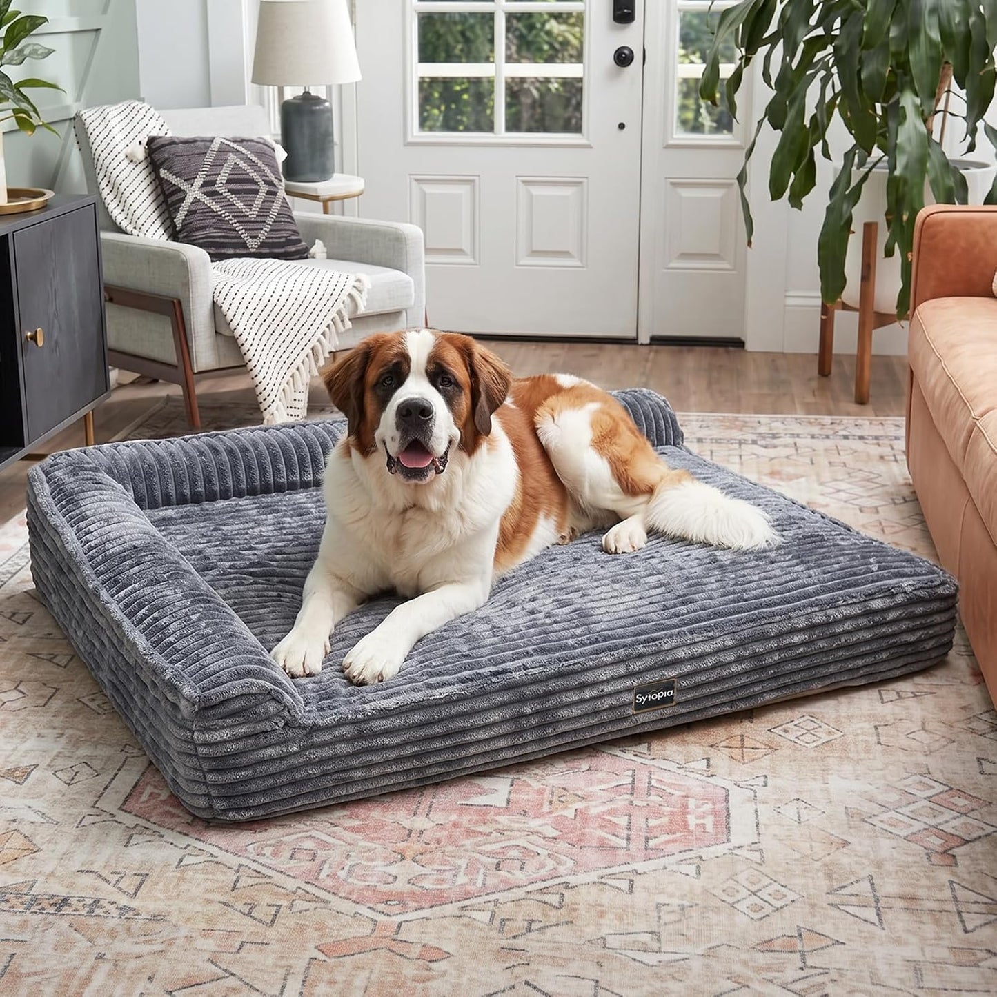 Orthopedic Memory Foam Dog Bed 7" Inch Thick Extra Large Dog Bed with Pillow 52"X36"X7" Includes Waterproof Liner & Durable Removable Cover, Grey