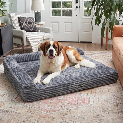 XXL Memory Foam Dog Bed with Raised Headrest & Washable Cover | Grey