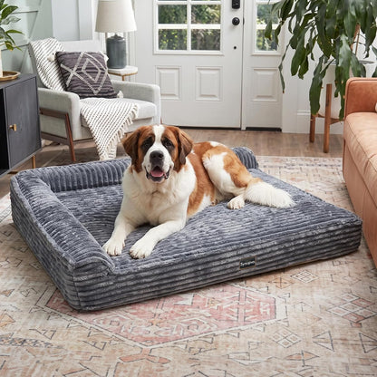 Orthopedic Memory Foam Dog Bed 7" Inch Thick Extra Large Dog Bed with Pillow 52"X36"X7" Includes Waterproof Liner & Durable Removable Cover, Grey