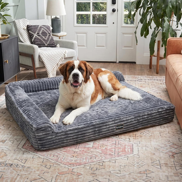 Orthopedic Memory Foam Dog Bed 7" Inch Thick Extra Large Dog Bed with Pillow 52"X36"X7" Includes Waterproof Liner & Durable Removable Cover, Grey