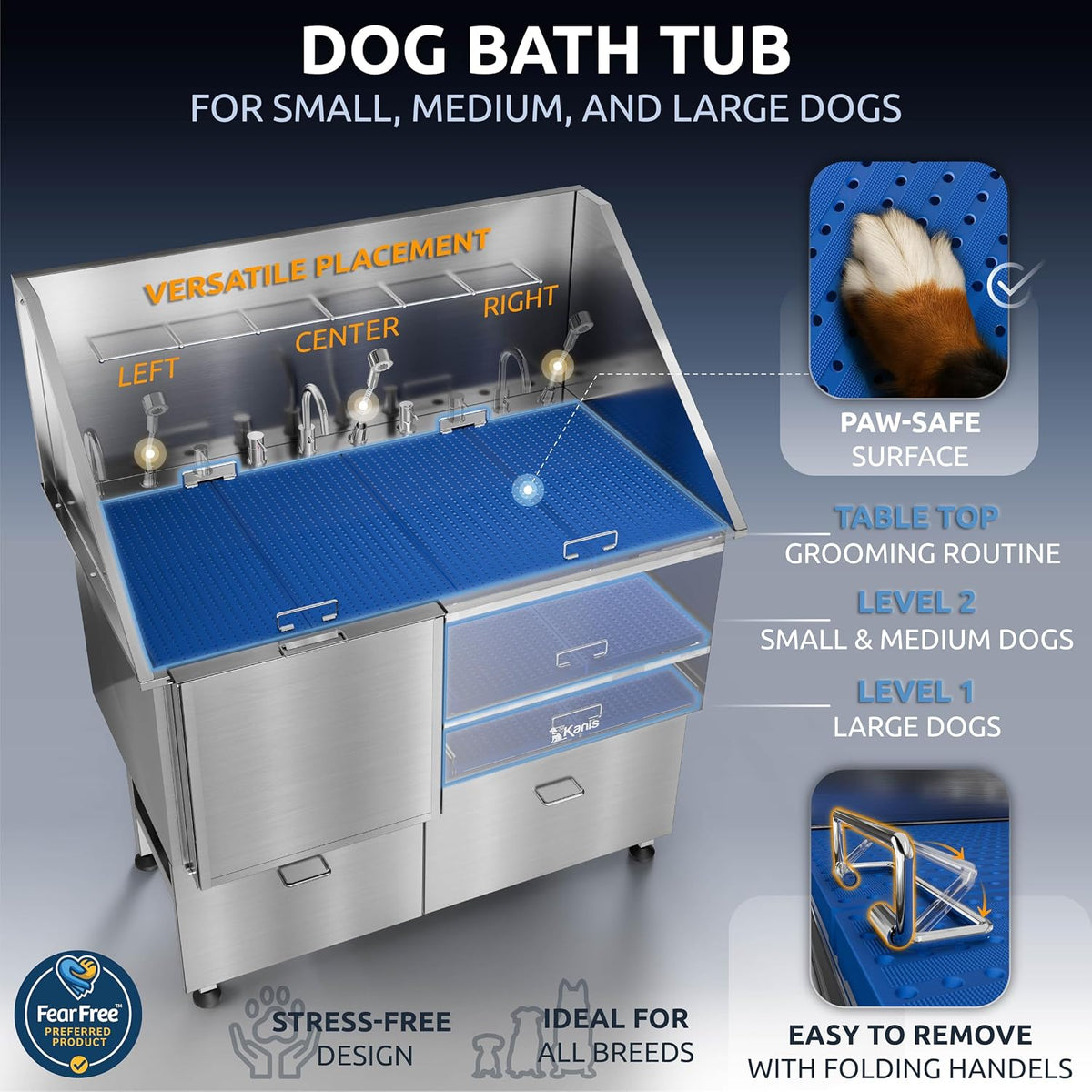 Professional Dog Washing Station 304 Stainless Steel Pets Grooming Tub