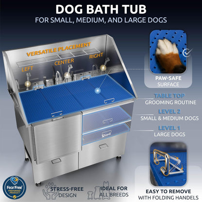 Professional Dog Washing Station 304 Stainless Steel Pets Grooming Tub