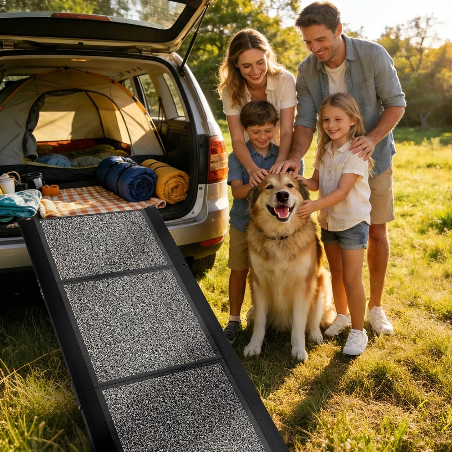 Dog Ramp for Car 63" X 20", Folding Pet Ramp for Large Dogs with Non-Slip Rug Surface, Portable Dog Car Ramp for SUV Car & Truck