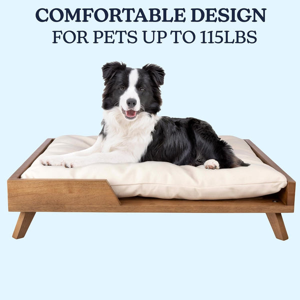 Elevated Dog Bed - 36” X 29.5” Indoor Pet Bed with Frame and Soft Cushion - Mid-Century Modern Wood Dog Bed for Medium to Large Pets by  (Natural)