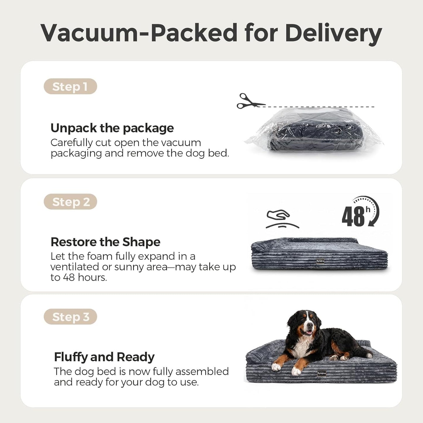 Orthopedic Memory Foam Dog Bed 7" Inch Thick Extra Large Dog Bed with Pillow 52"X36"X7" Includes Waterproof Liner & Durable Removable Cover, Grey
