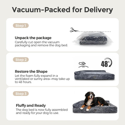 Orthopedic Memory Foam Dog Bed 7" Inch Thick Extra Large Dog Bed with Pillow 52"X36"X7" Includes Waterproof Liner & Durable Removable Cover, Grey