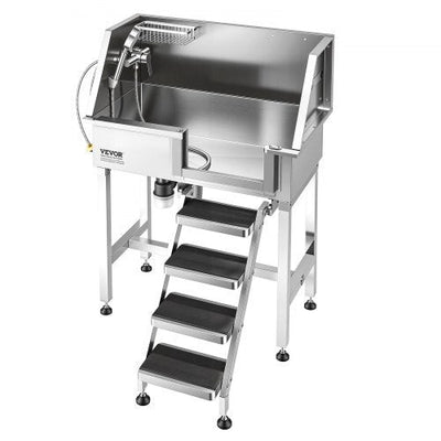34-Inch Stainless Steel Dog Washing Station with Stairs | Right Door | 220-lb Capacity