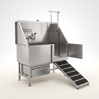 Dog Washing Station Built for Large Breeds, 304 Stainless Steel Tub, Right Side Ramp, Storage Drawer — Studio Shot