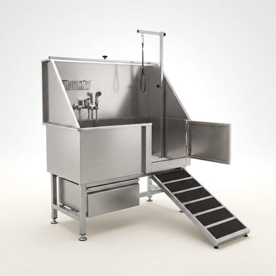 Dog Washing Station Built for Large Breeds, 304 Stainless Steel Tub, Right Side Ramp, Storage Drawer