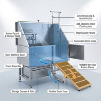 Dog Washing Station Built for Large Breeds, 304 Stainless Steel Tub, Right Side Ramp, Storage Drawer — How It Works