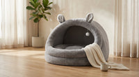 Human Dog Bed for Adults, Extra Large XXL Dog Bed for Humans, Cats & Pets, Giant Human Size Dog Bed with Removable Pillow & Blanket, Machine Washable, Cute Bunny Ear Design, 55"X43"X35", Grey — Lifestyle