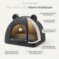Human Dog Bed for Adults, Extra Large XXL Dog Bed for Humans, Cats & Pets, Giant Human Size Dog Bed with Removable Pillow & Blanket, Machine Washable, Cute Bunny Ear Design, 55"X43"X35", Grey — How It Works