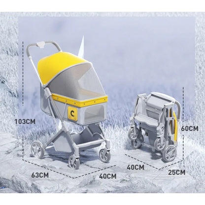 Foldable Pet Stroller with Mesh Canopy | Up to 25 lbs