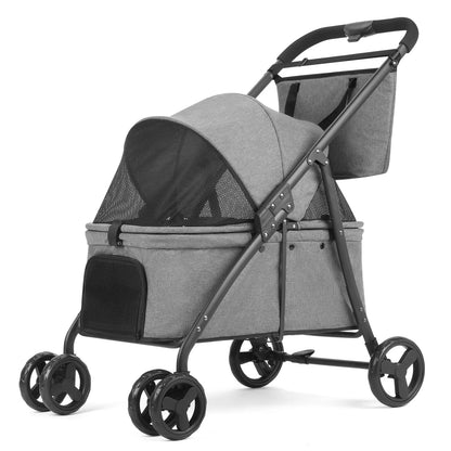 4-Wheel Foldable Dog Stroller with Detachable Tote | Up to 80 lbs