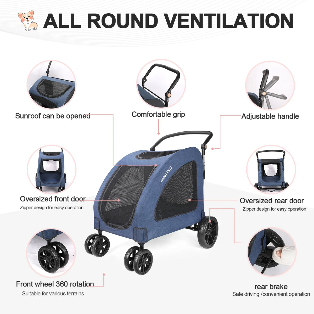 Heavy-Duty Dog Stroller for Large Dogs | Up to 120 lbs