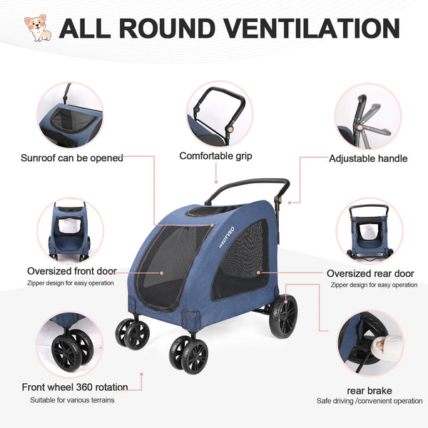 Heavy-Duty Dog Stroller for Large Dogs | Up to 120 lbs