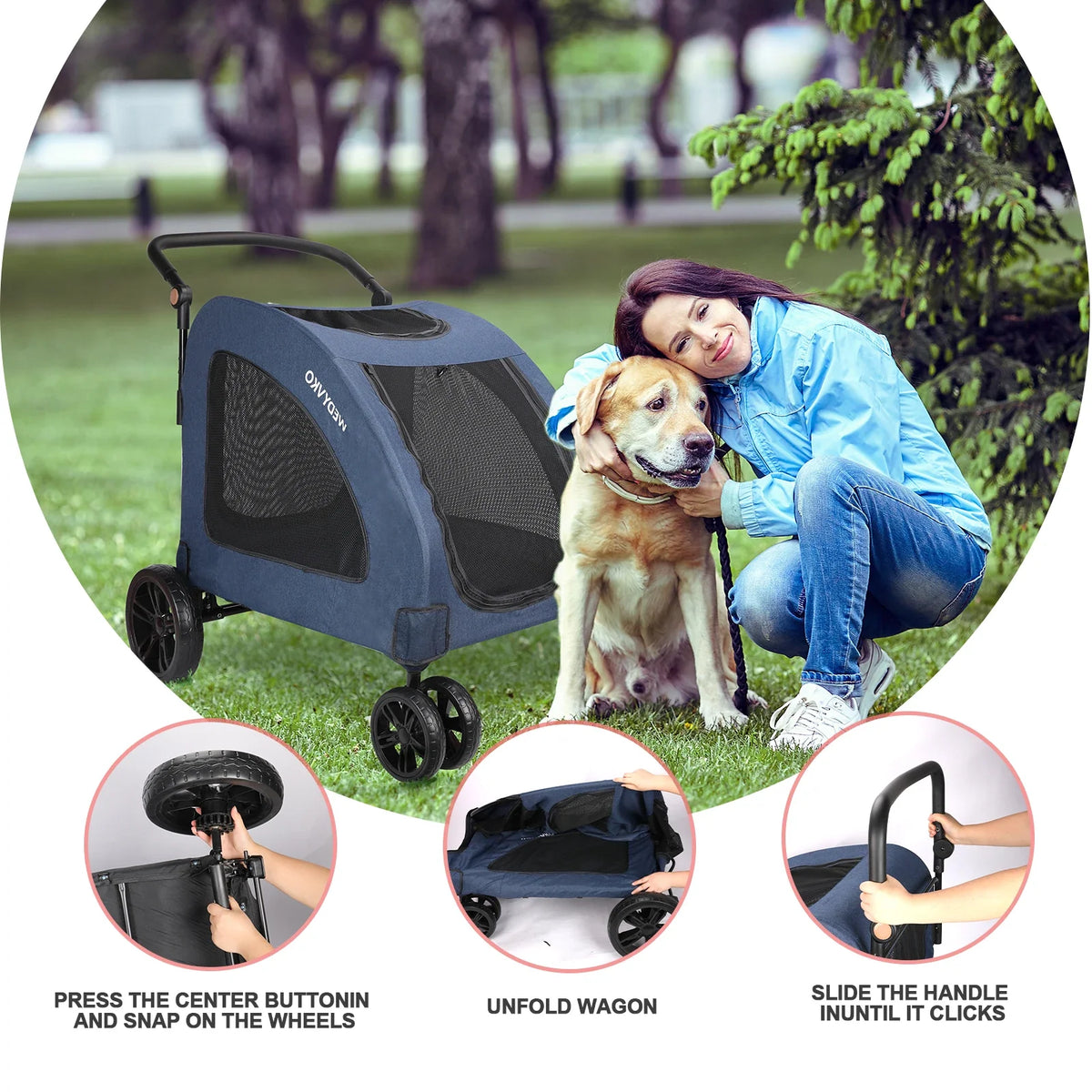 Heavy-Duty Dog Stroller for Large Dogs | Up to 120 lbs