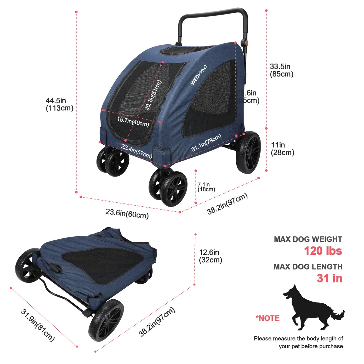 Heavy-Duty Dog Stroller for Large Dogs | Up to 120 lbs