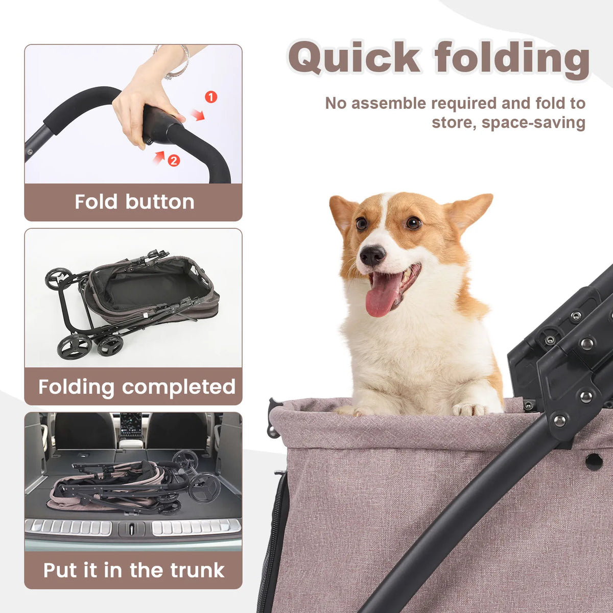 4-Wheel Foldable Dog Stroller with Detachable Tote | Up to 80 lbs