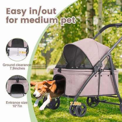 4-Wheel Foldable Dog Stroller with Detachable Tote | Up to 80 lbs