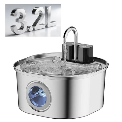 3.2L Battery-Powered Pet Water Fountain | Stainless Steel