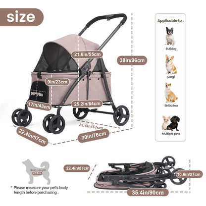 4-Wheel Foldable Dog Stroller with Detachable Tote | Up to 80 lbs