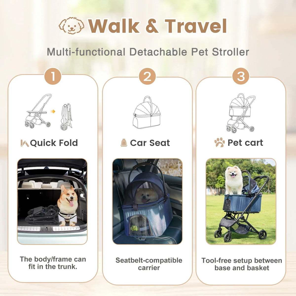 Foldable Dog Stroller | Up to 44 lbs