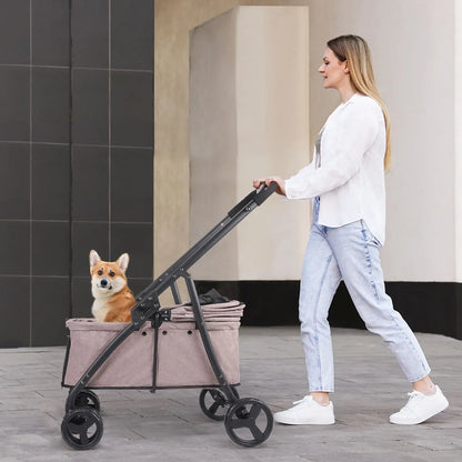 4-Wheel Foldable Dog Stroller with Detachable Tote | Up to 80 lbs