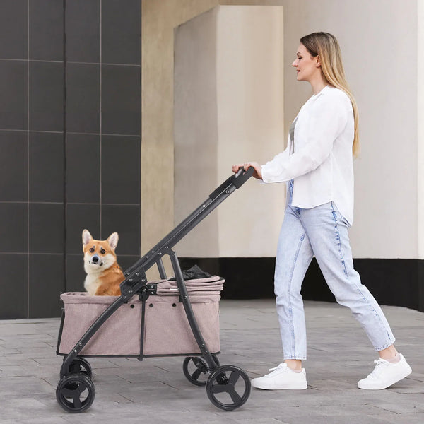 4-Wheel Foldable Dog Stroller with Detachable Tote | Up to 80 lbs
