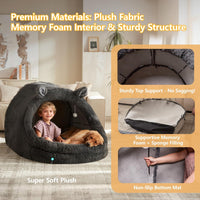 Human Dog Bed for Adults, Extra Large XXL Dog Bed for Humans, Cats & Pets, Giant Human Size Dog Bed with Removable Pillow & Blanket, Machine Washable, Cute Bunny Ear Design, 55"X43"X35", Grey