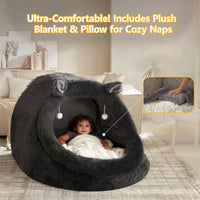 Human Dog Bed for Adults, Extra Large XXL Dog Bed for Humans, Cats & Pets, Giant Human Size Dog Bed with Removable Pillow & Blanket, Machine Washable, Cute Bunny Ear Design, 55"X43"X35", Grey