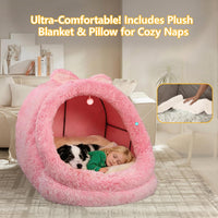 Human Dog Bed for Adults, Extra Large XXL Dog Bed for Humans, Cats & Pets, Giant Human Size Dog Bed with Removable Pillow & Blanket, Machine Washable, Cute Bunny Ear Design, 55"X43"X35", Grey