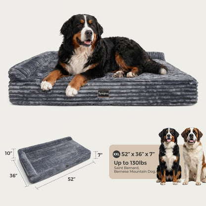 Orthopedic Memory Foam Dog Bed 7" Inch Thick Extra Large Dog Bed with Pillow 52"X36"X7" Includes Waterproof Liner & Durable Removable Cover, Grey