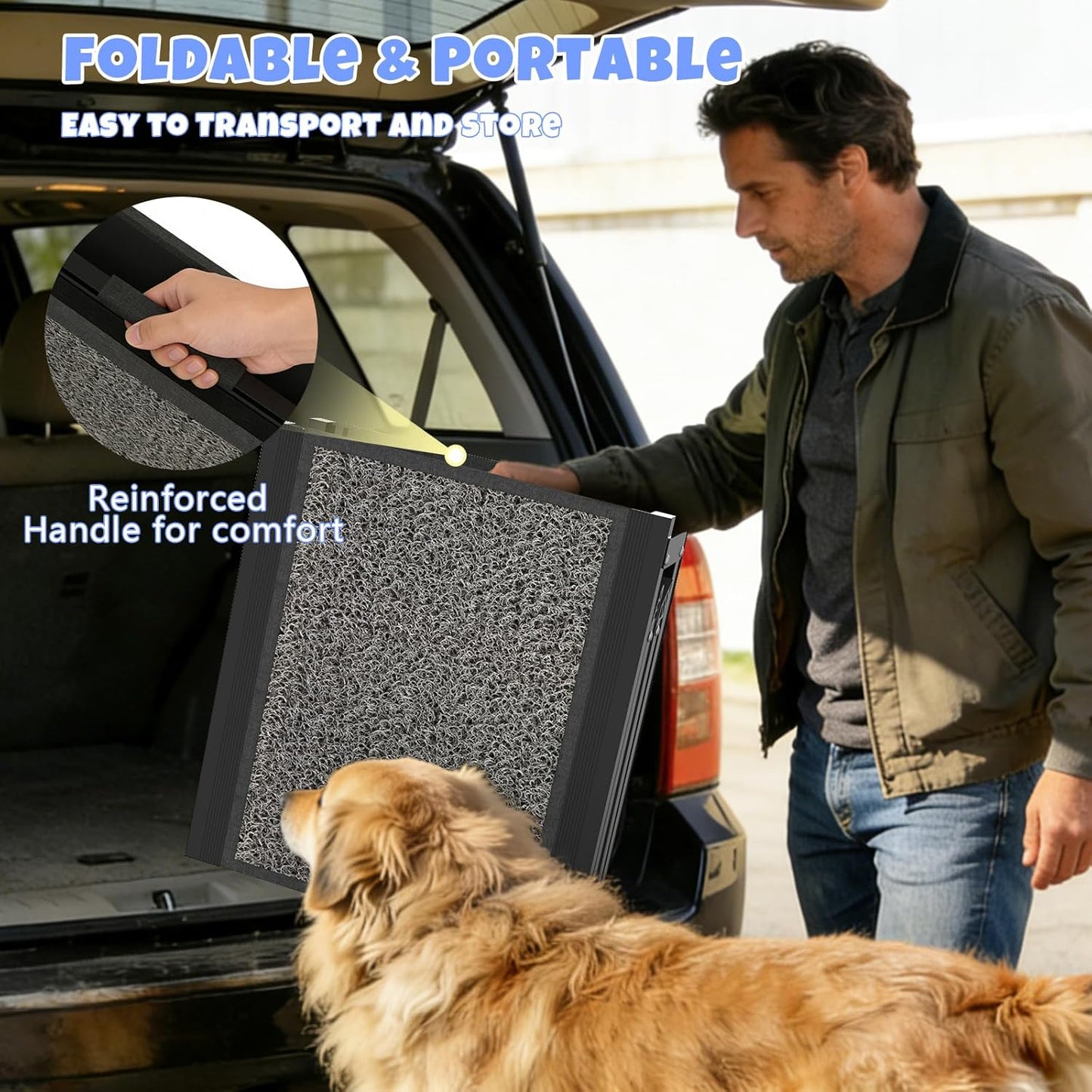 Dog Ramp for Car 63" X 20", Folding Pet Ramp for Large Dogs with Non-Slip Rug Surface, Portable Dog Car Ramp for SUV Car & Truck