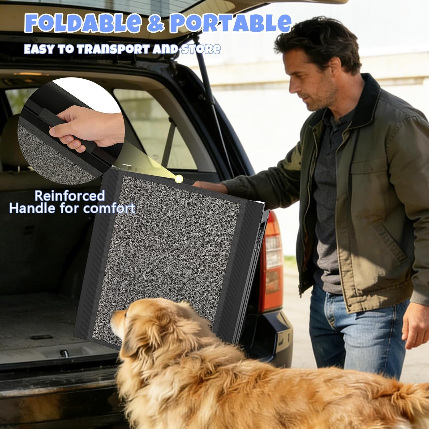 Dog Ramp for Car 63" X 20", Folding Pet Ramp for Large Dogs with Non-Slip Rug Surface, Portable Dog Car Ramp for SUV Car & Truck