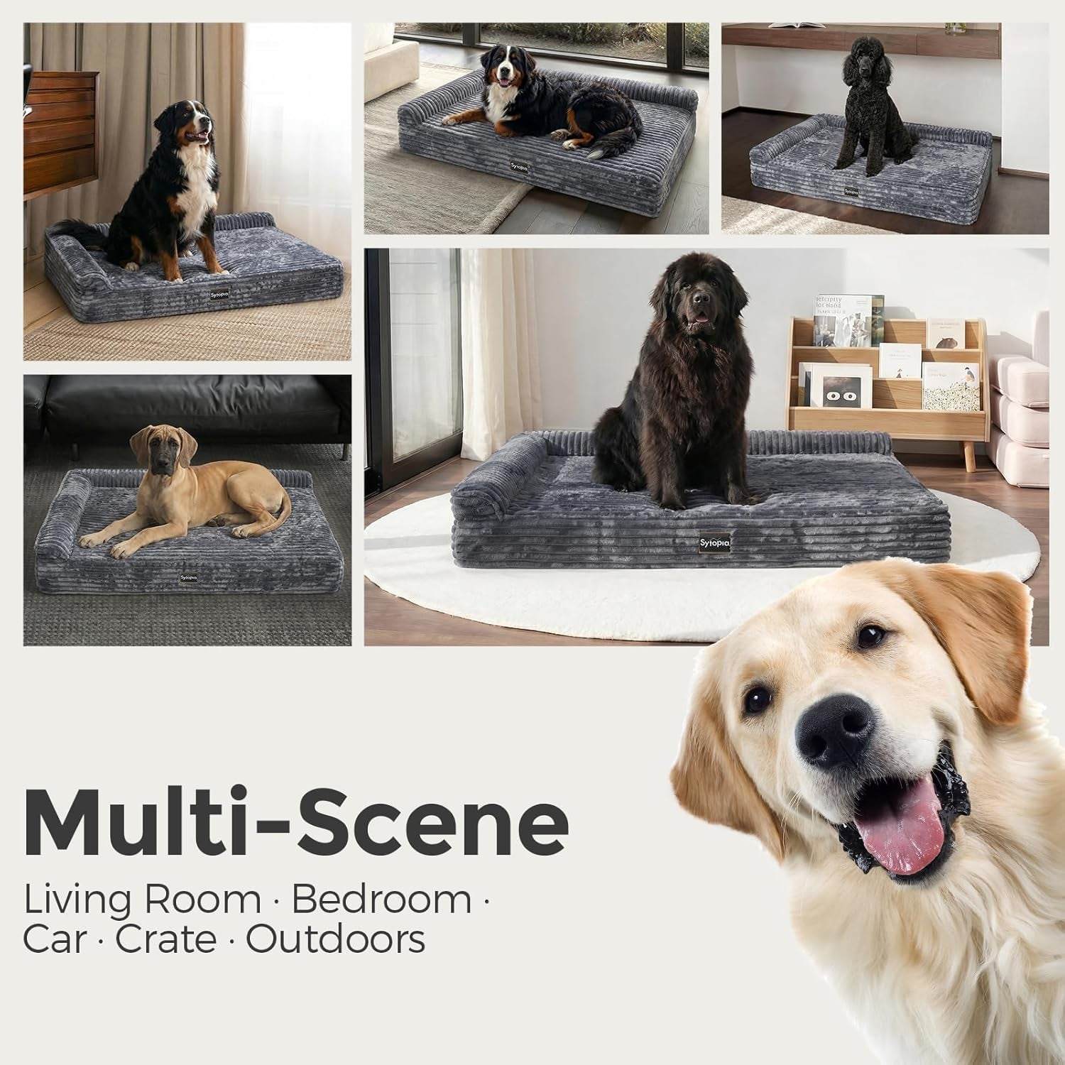 Orthopedic Memory Foam Dog Bed 7" Inch Thick Extra Large Dog Bed with Pillow 52"X36"X7" Includes Waterproof Liner & Durable Removable Cover, Grey